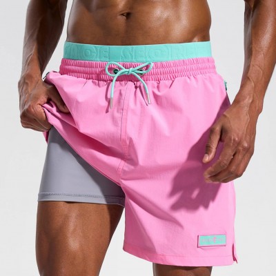 Secret Face Mens Beach Shorts - Pink Mint