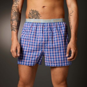 Men's Woven Boxer - Navy Red Check